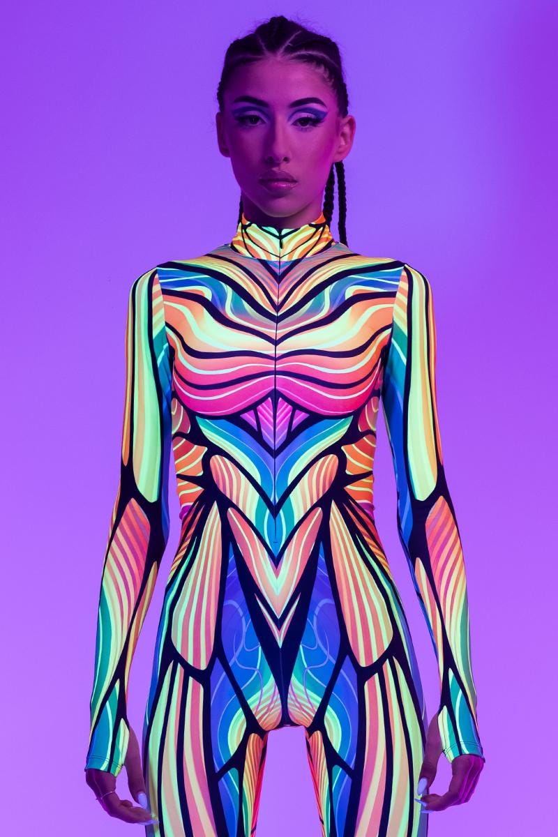 Neon Fantasy Rave Costume, Festival Clothing, Women's Full Bodysuit ...