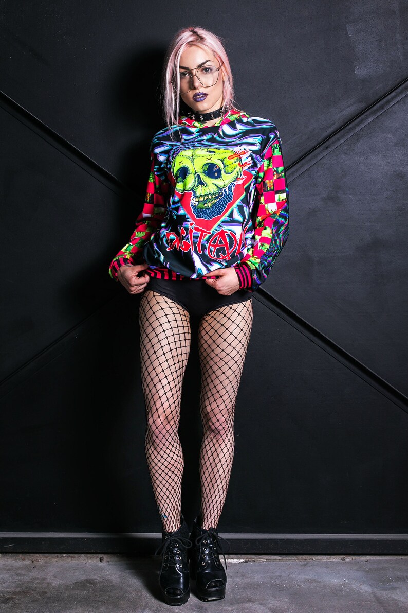 checkered hoodie psychedelic hoodie pastel goth clothing hoodies for women crop hoodie rave outfit Digital Hoodie cropped hoodie
