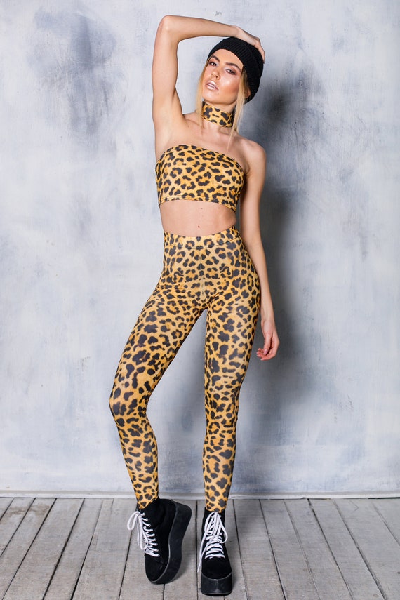 Leopard Leggings for Women, Animal Print Leggings, Printed Tights, Leopard  Tights, Pole Dance Wear, Yellow Sexy Leggings, Festival Clothing 