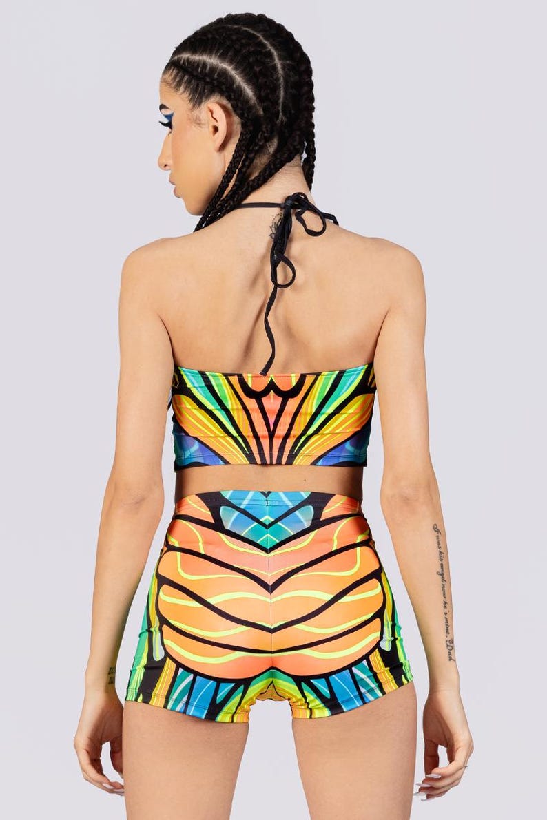 Neon Bikini Rave Top in Green & Orange, Butterfly Rave Top, Co Ord Set ...