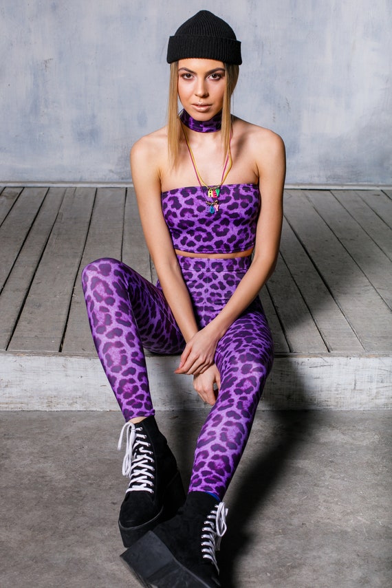 Purple Leopard Leggings, Animal Print Leggings, Yoga Leggings for