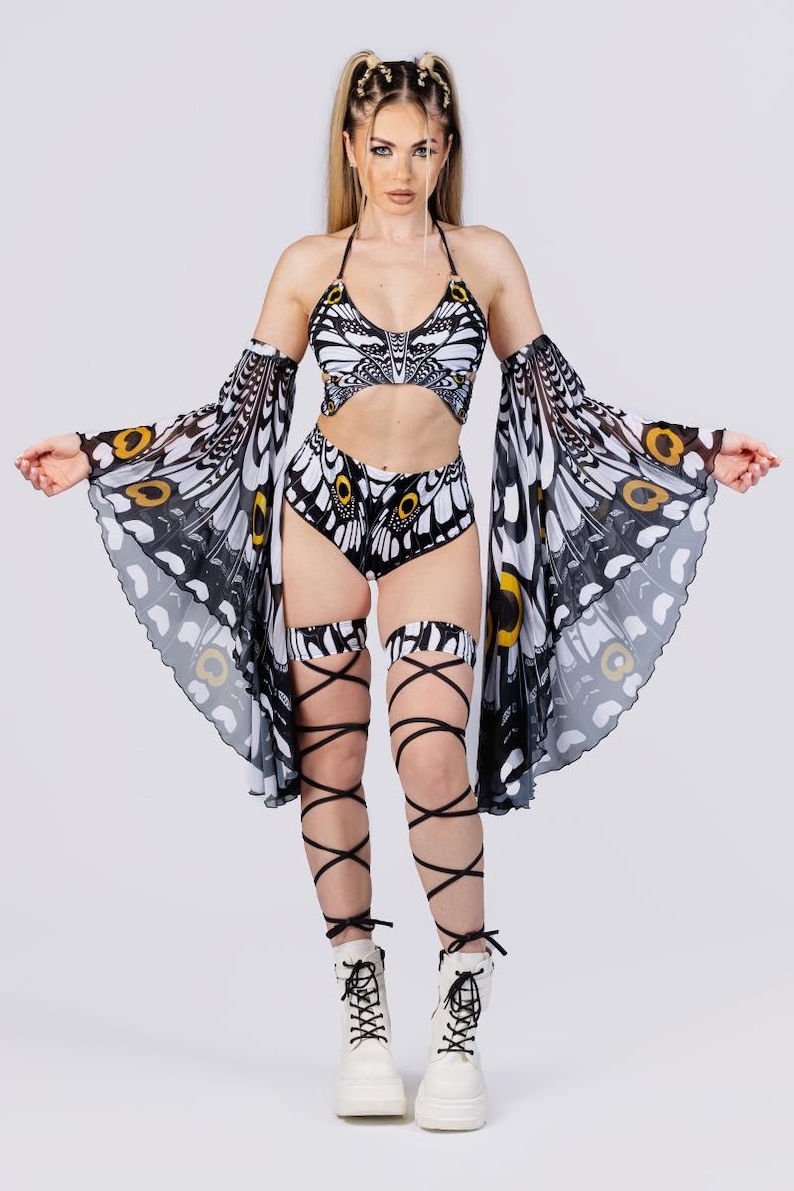 Butterfly Top in Black & White, Summer Rave Top, Two Piece Set, Fairy ...