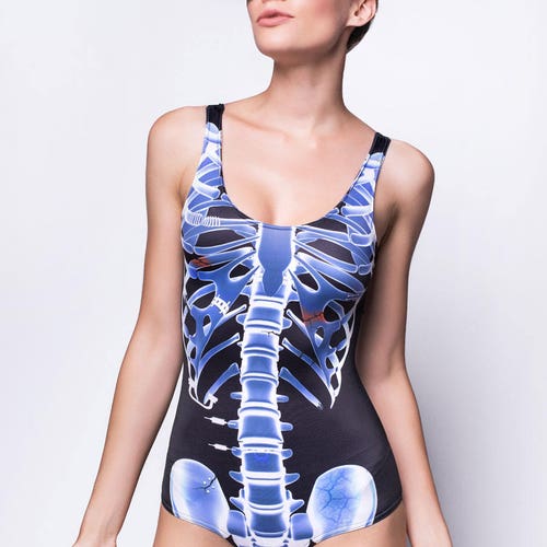 Skeleton Swimsuit, women swimwear, one piece sexy swimwear, women swimsuit, black swimsuit, black swimwear for women, printed swimwear
