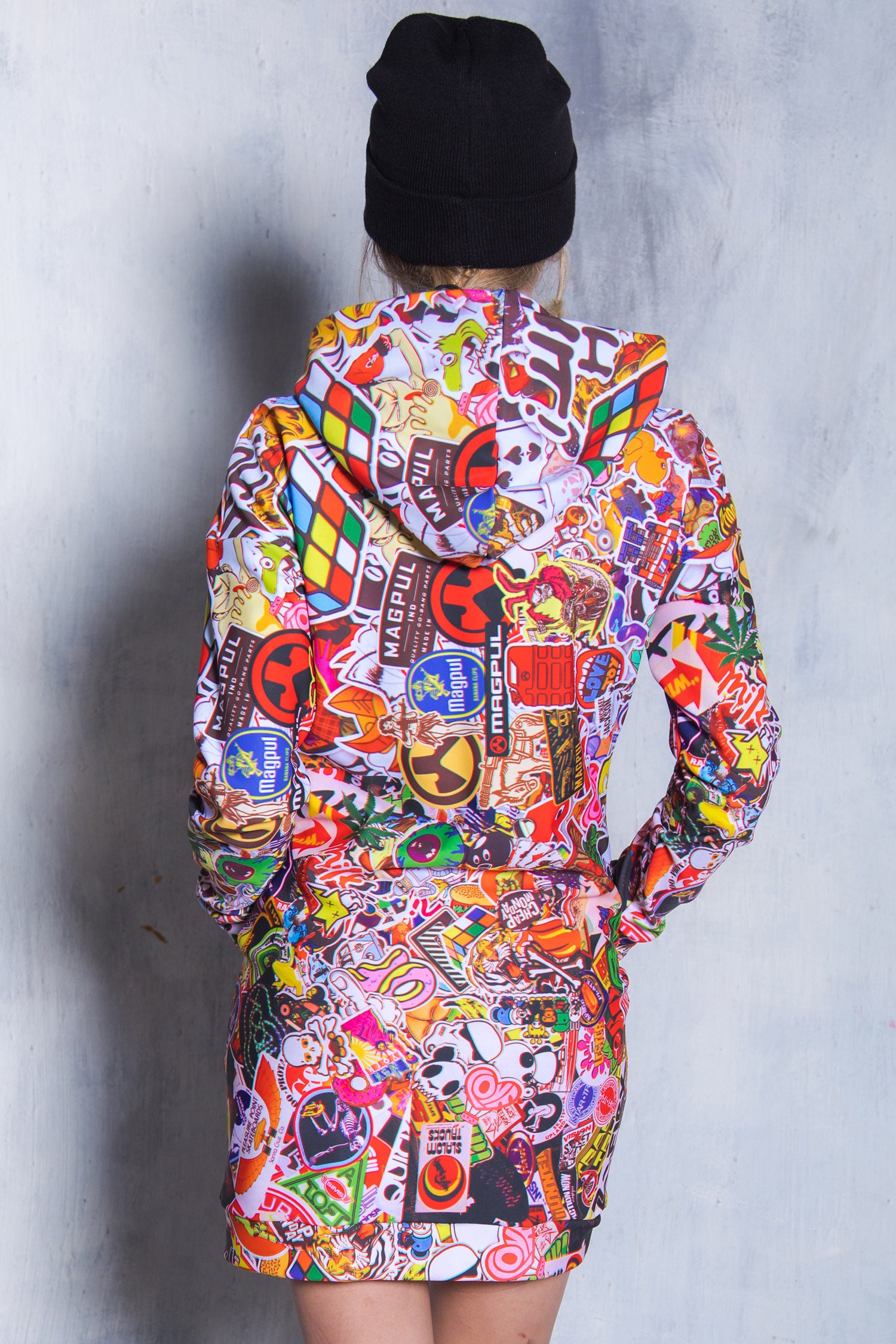 Sticker Bomb Hoodie Graphic Hoodie Dress Festival Hoodie Etsy