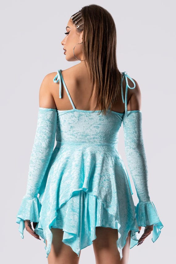 velvet light blue dress By Graham & Spencer Lily Mini All Measurements Are For A Size Small Blondie Nites Sweetheart Neck Velvet