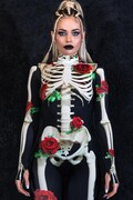 Halloween Costume for Women, one piece skeleton costume with roses, Day of the Dead costume, skeleton bodysuit, Halloween adult costume product logo