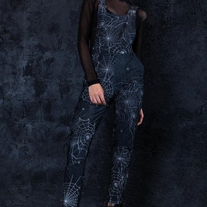 Black Spider Web Overalls Front View