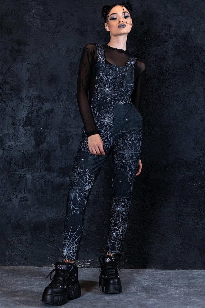 Black Spider Web Overalls Front View