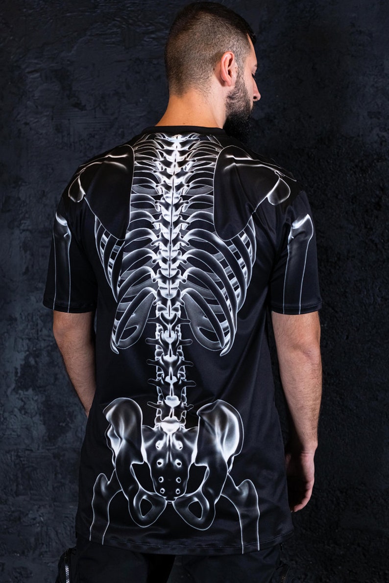 Black Skeleton Halloween T-shirt For Men Back View