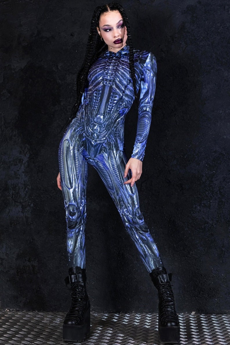 Alien Costume, Xenomorph Costume, women Halloween alien costume, adult hooded Halloween costume, cosplay costume for women, Predator Costume image 1