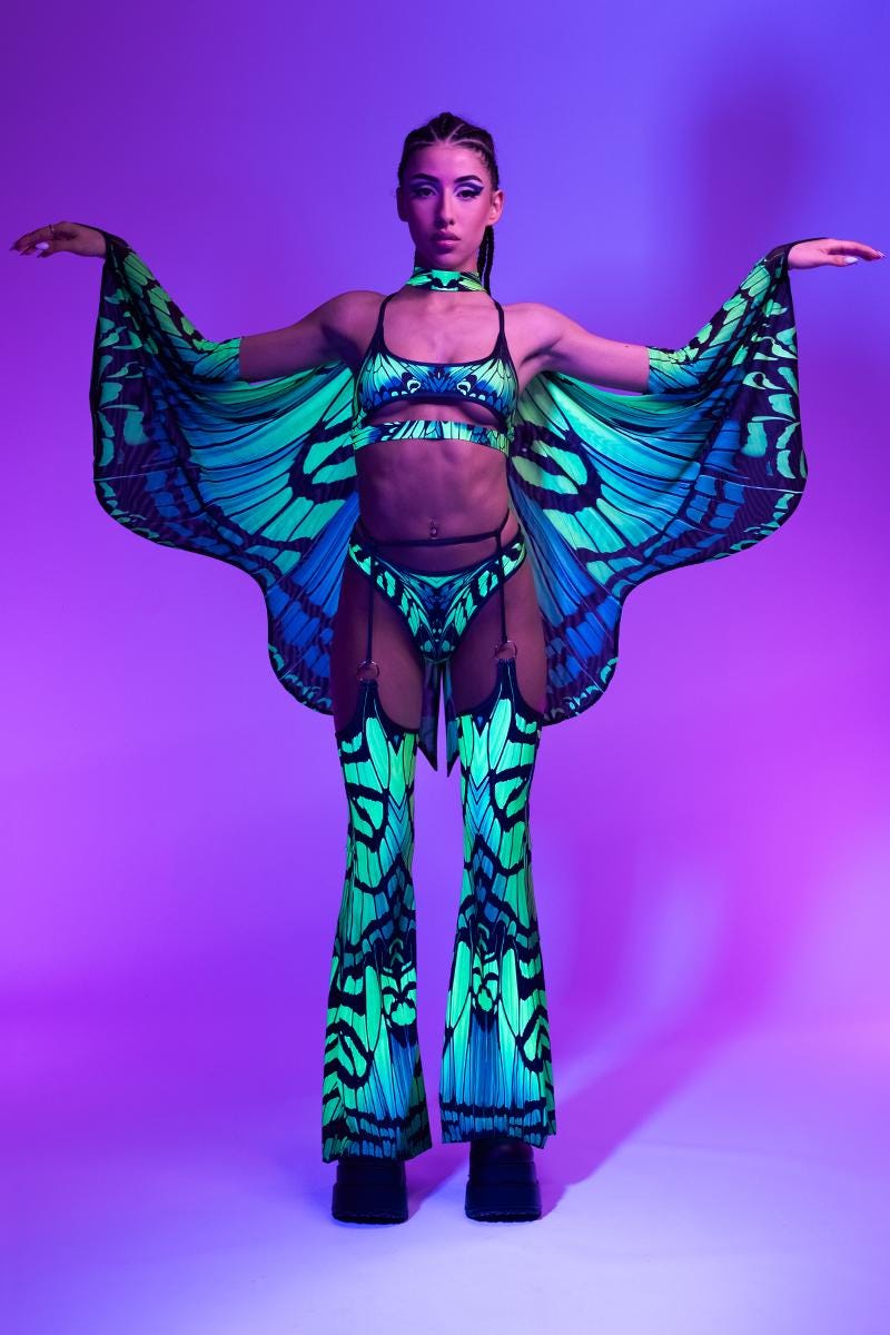 Green Rave Crop Top, Underboob Top, Butterfly Rave Outfit, Fairycore ...