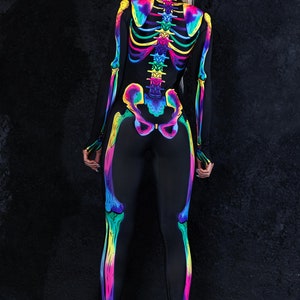 Skeleton Costume with Rainbow Bones, Halloween Skeleton Costume for Women, skeleton bodysuit, skeleton catsuit, LGBT Halloween costume image 3