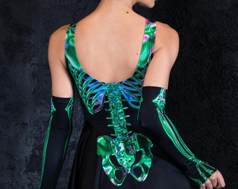 Green Skeleton Skater Dress, Halloween Dress, Skeleton Halloween Costume  for Women, Gothic Clothing, Open Back Dress, Black Short Mini Dress - Etsy