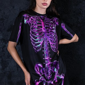 Purple Skeleton Oversized Halloween T-shirt Close View