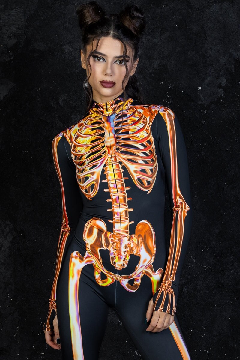 Orange Skeleton Halloween Costume, Women Skeleton Costume, Adult Halloween Costume, Skeleton Jumpsuit, Skeleton Catsuit, Plus Size Costume