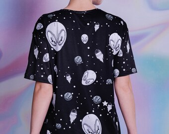 ブラックエイリアンTシャツドレス、エイリアンのオーバーサイズ