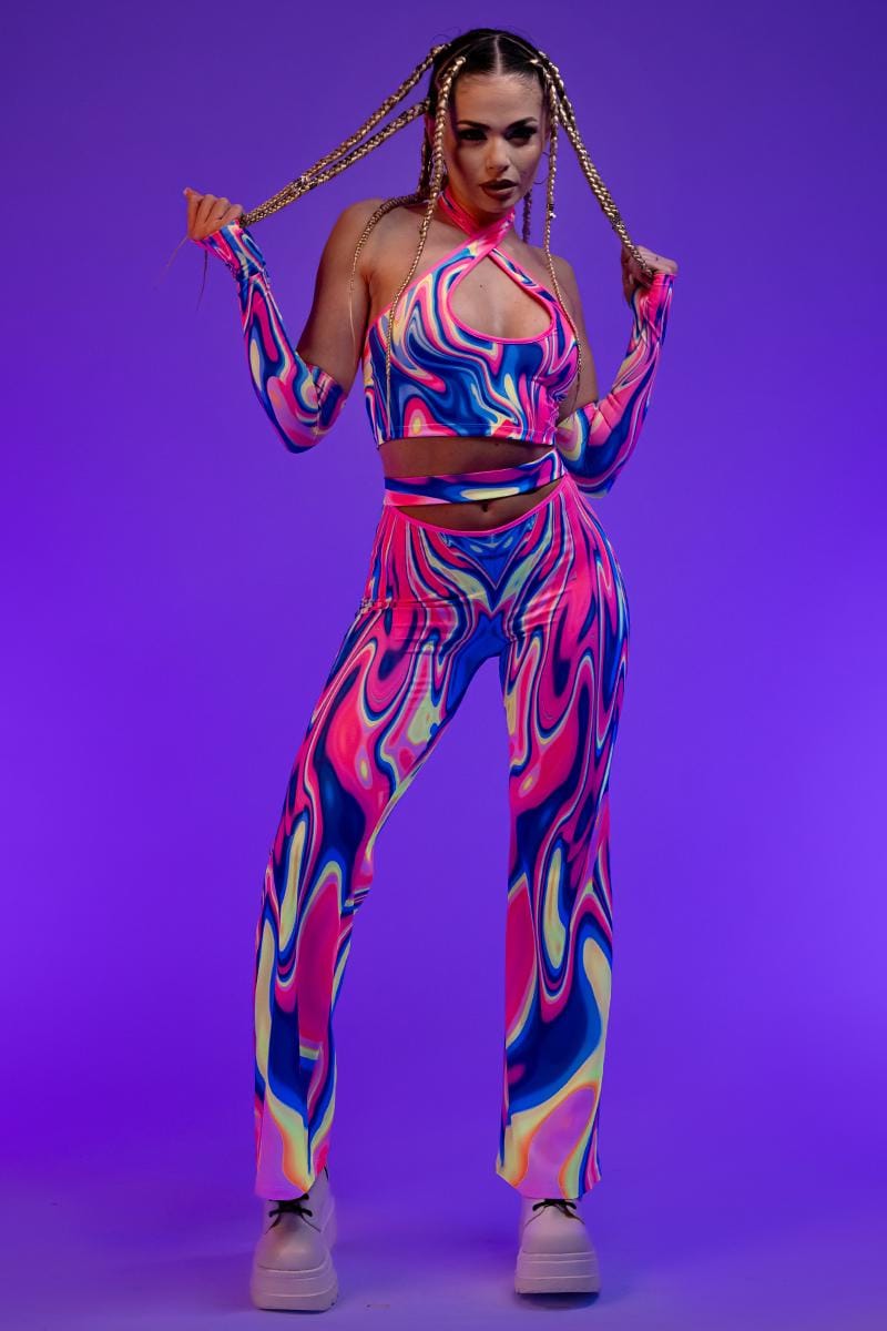 Flare Pants Pattern Rave Pink Cut-out Flare Pants, Cute Rave Outfit, Trippy Rave Pants, Festival ...