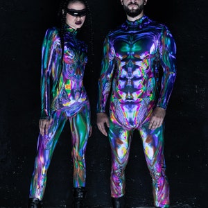 Cyber Costume for Women, rave Halloween costume, couple Halloween costumes, cyberpunk clothing, Sci-fi cosplay costume, rave outfit image 3