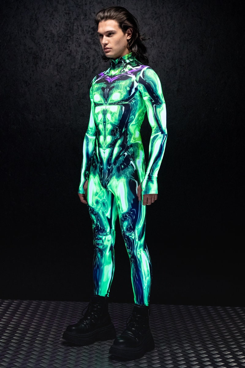 Green Cyber Costume, Men Alien Costume, Green Muscle Costume, Alien ...