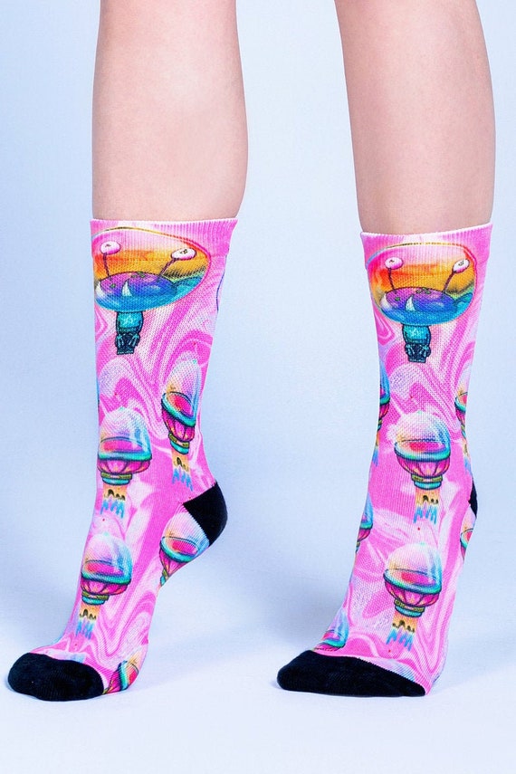 Space Alien Head Colorful Crew Sock Cotton Cute Solid Socks Women Space Alien Head Colorful Crew Sock Cotton Cute Solid Socks Women