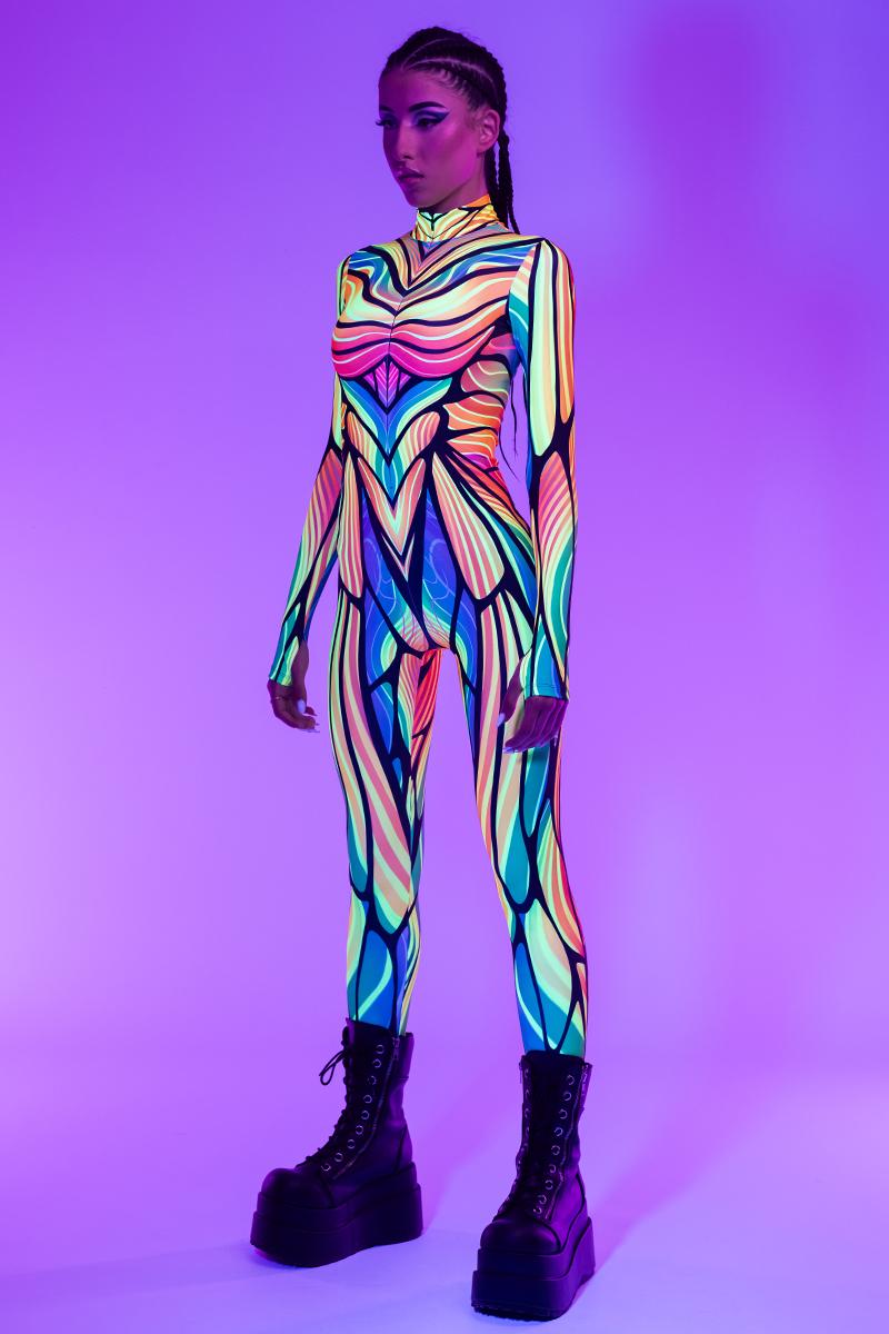 Neon Fantasy Rave Costume, Festival Clothing, Women's Full Bodysuit ...