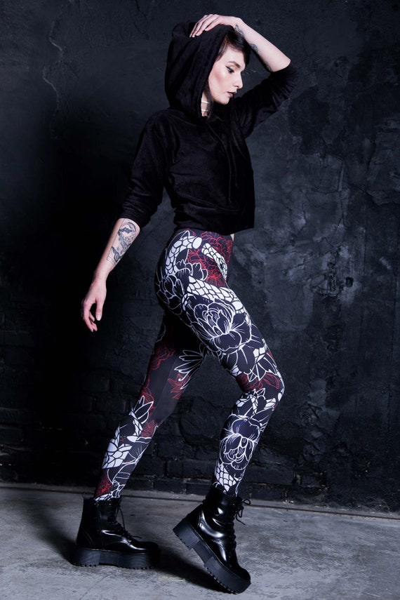 Snake Leggings, Floral Leggings, Gothic Leggings, Witchy Clothing