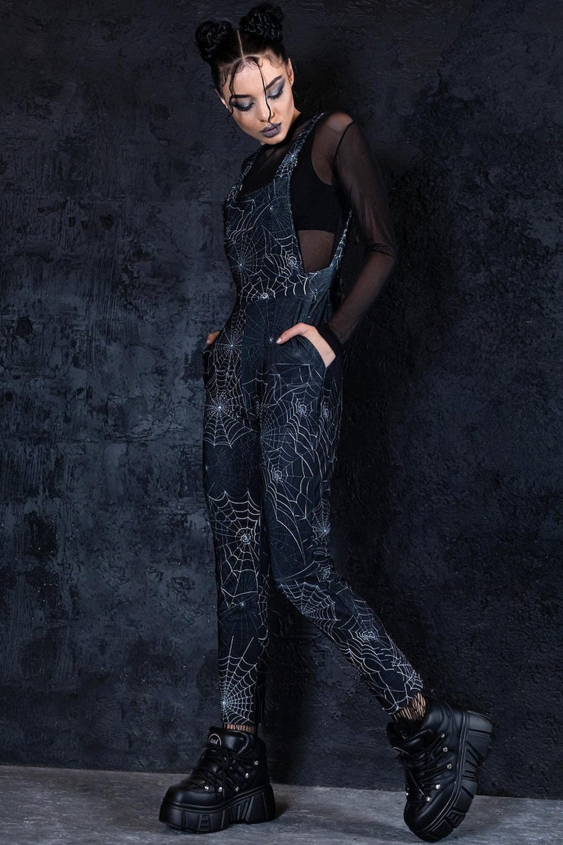 Black Spider Web Overalls Full View