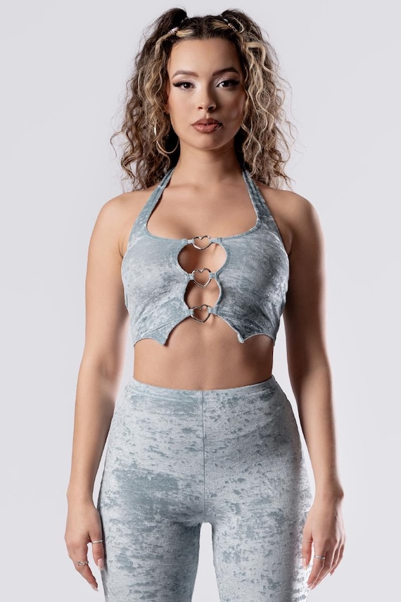 Light Blue Velvet Top, Y2k Clothing, Rave Crop Top, Matching 2 Piece Set, Woman Crop Top, Party Outfits, Velvet Outfits, Festival Clothing