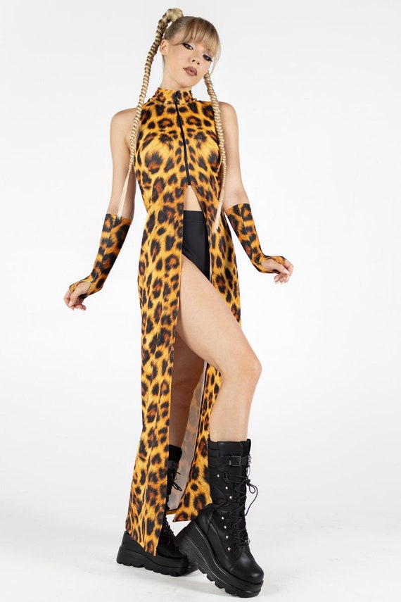 Leopard Maxi Dress, Open Front Leopard Dress, Leopard Outfit, Animal Rave  Outfits, Printed Sleeveless Rave Ankle Length Dress, Festival Wear - Etsy