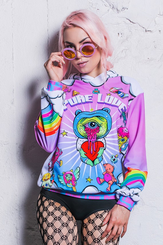 Pink Graphic Hoodie, Cute Lgbt Hoodie, Pastel Goth Clothing, Kawaii Clothing,  Kawaii Hoodie for Women, Festival Clothing, Rave Outfit 