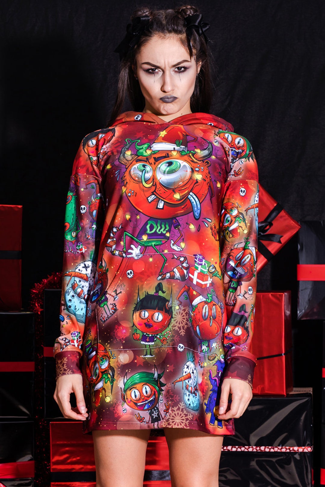 Kersthoodie voor vrouwen, hoodiejurk, tuniek met capuchon, lelijke