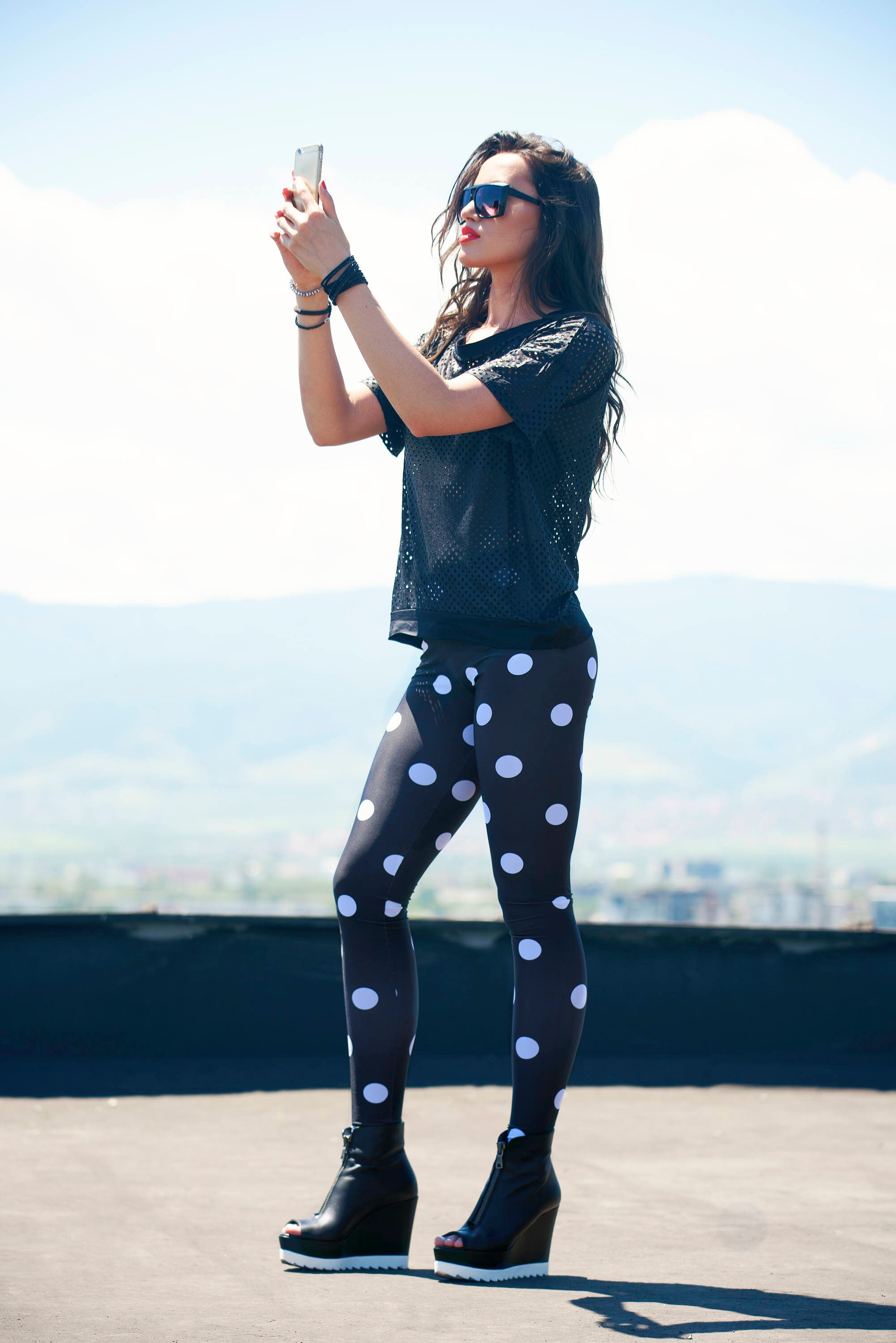 Polka Dots Leggings, Leggings for Women, Black Lycra Leggings