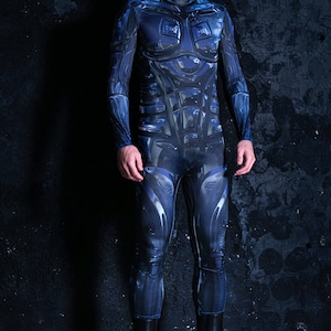 Blue Cyberpunk Men's Halloween Costume Full View