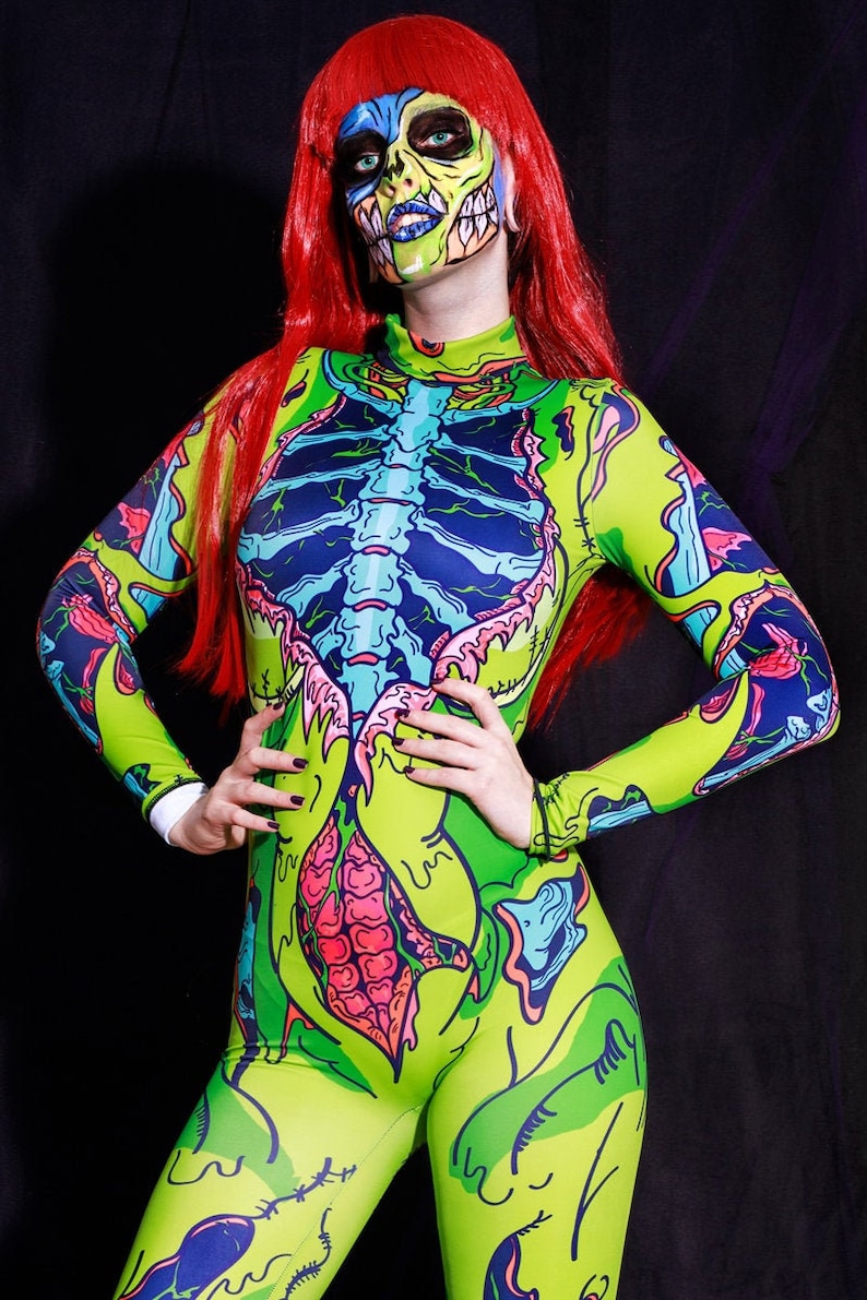 Green Zombie Costume Skeleton Costume Sexy Halloween Etsy