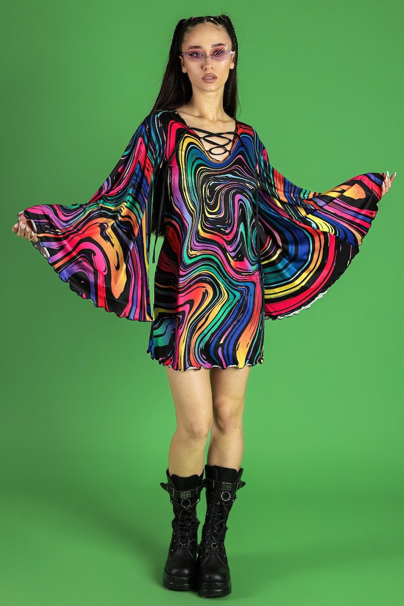 Rainbow Bell Sleeve Dress Front View