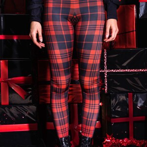 Plaid Leggings for Women, Punk Leggings, Grunge Clothing, Gothic Clothing, Goth Clothing, Red Leggings, Buffalo Tartan Plaid Leggings image 3