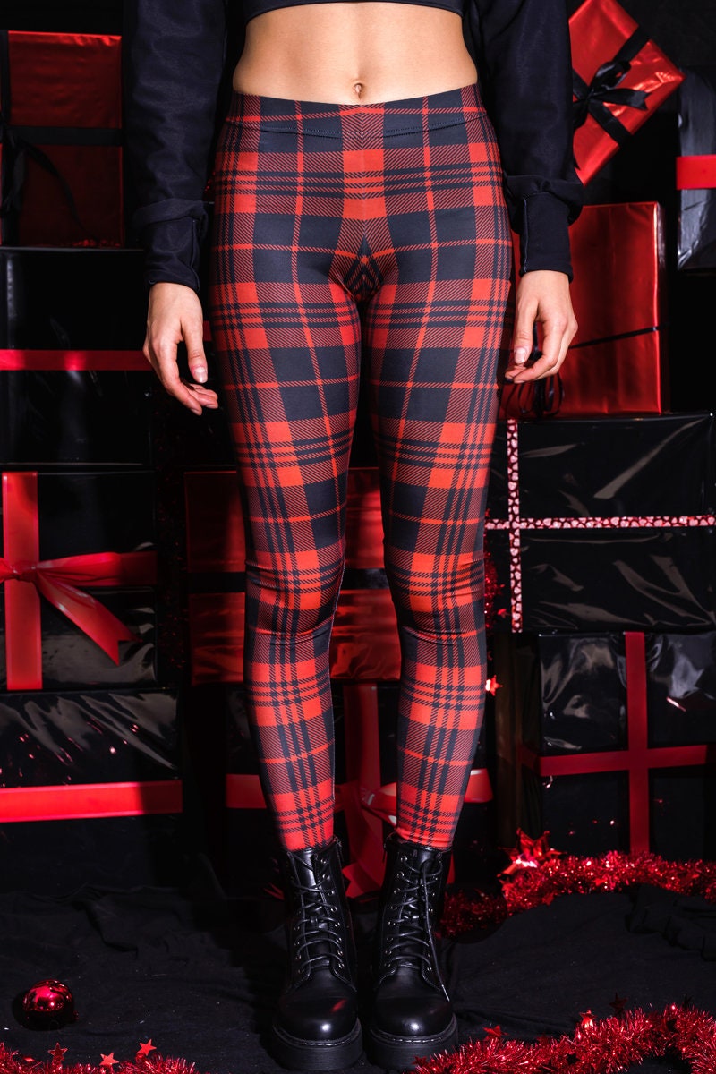 Plaid Leggings for Women Punk Leggings Grunge Clothing Gothic Clothing Goth Clothing Red Leggings Buffalo Tartan Plaid Leggings