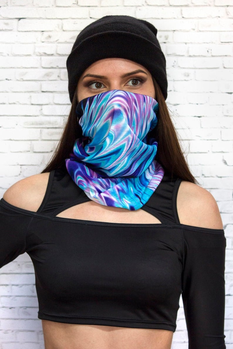 Blue Liquid Neck Gaiter for Women, buff neck gaiter, UV neck gaiter, cooling neck gaiter, face mask adults, rave outfits, fleece neck warmer 