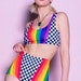 Rainbow Checkered Bra Top, Sexy Crop Top, Pride Crop Top for Women, Rainbow Bra Top, Pride Outfits, Festival Clothing, LGBTQ, Matching Set 