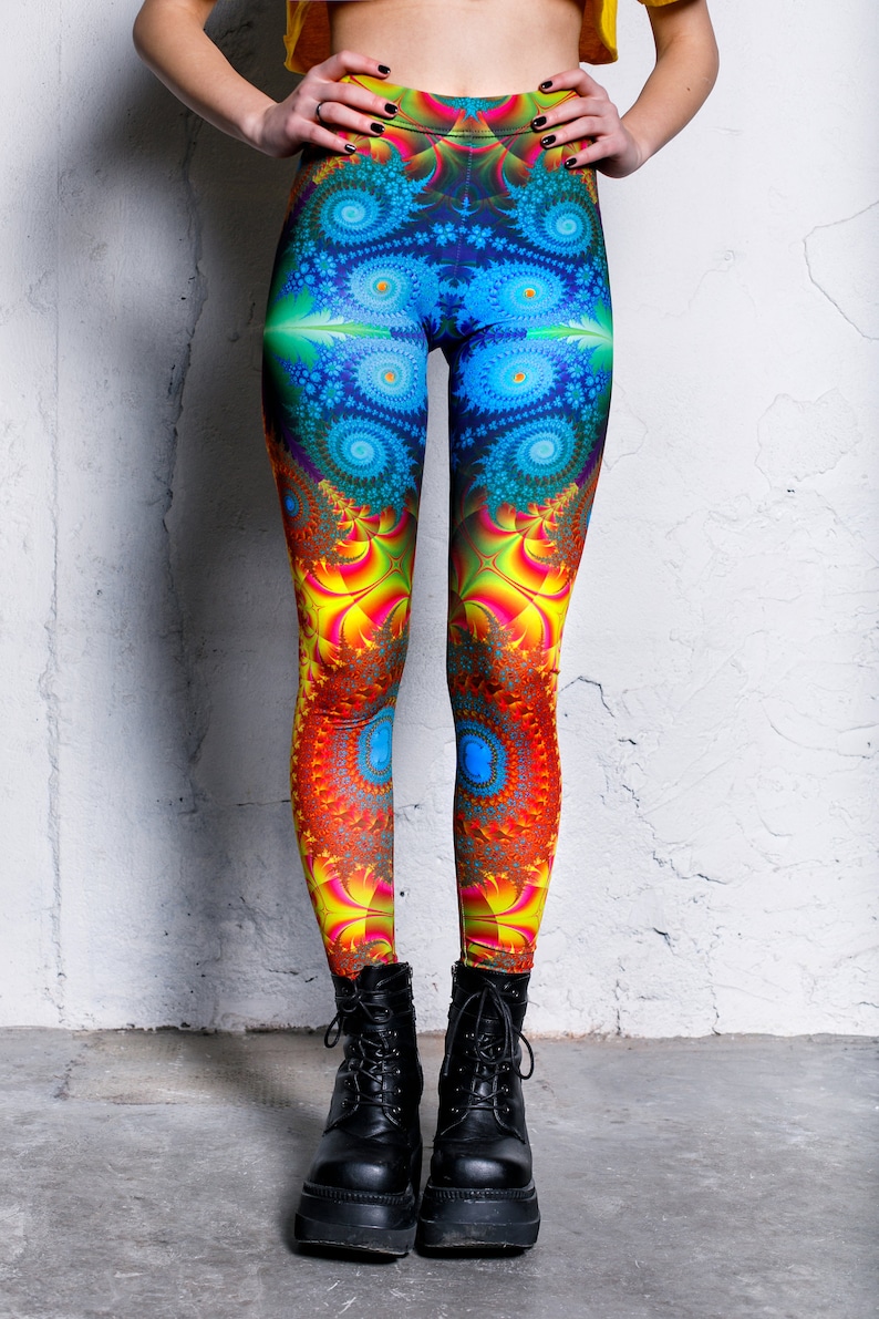 Fractal Festival Leggings, psychedelic leggings, rave leggings for women, festival clothing, leggings yoga, printed psy leggings, rave wear 