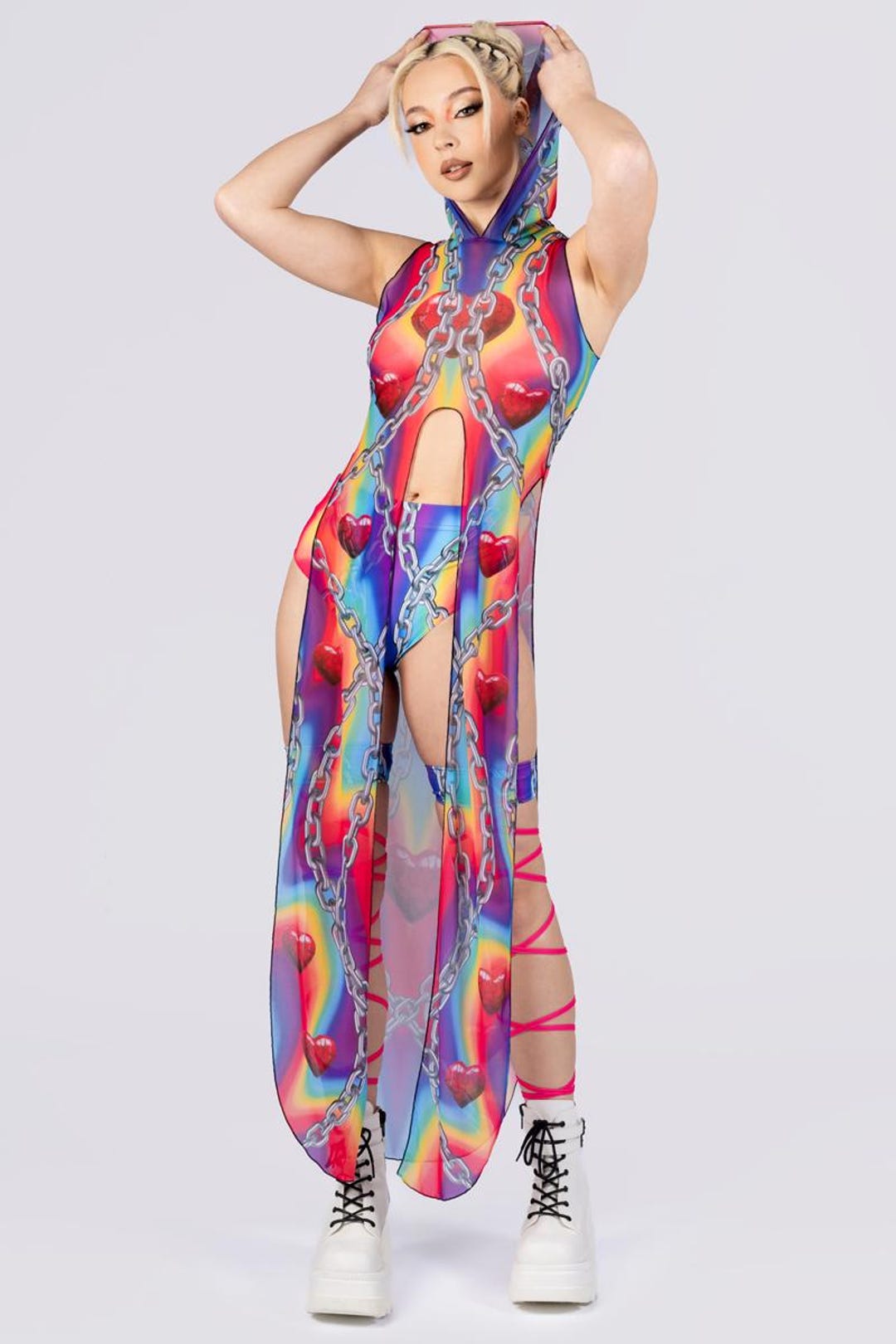 Rainbow Mesh Dress, Rave Outfit, Maxi Dress, Sheer Dress, See Through Dress,  Rave Dress, Summer Dress, Pride Outfit, Party Outfit - Etsy