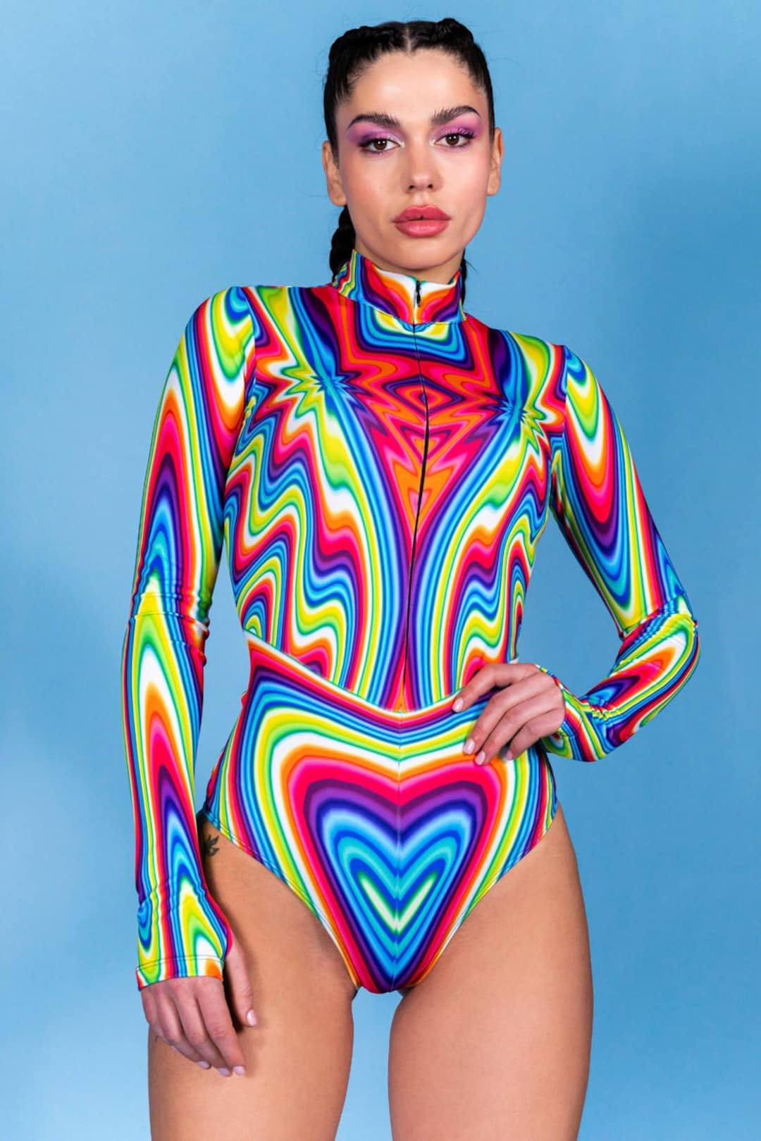 Rainbow Bodysuit, Pride Bodysuit, Rave Bodysuit for Women, Long Sleeve