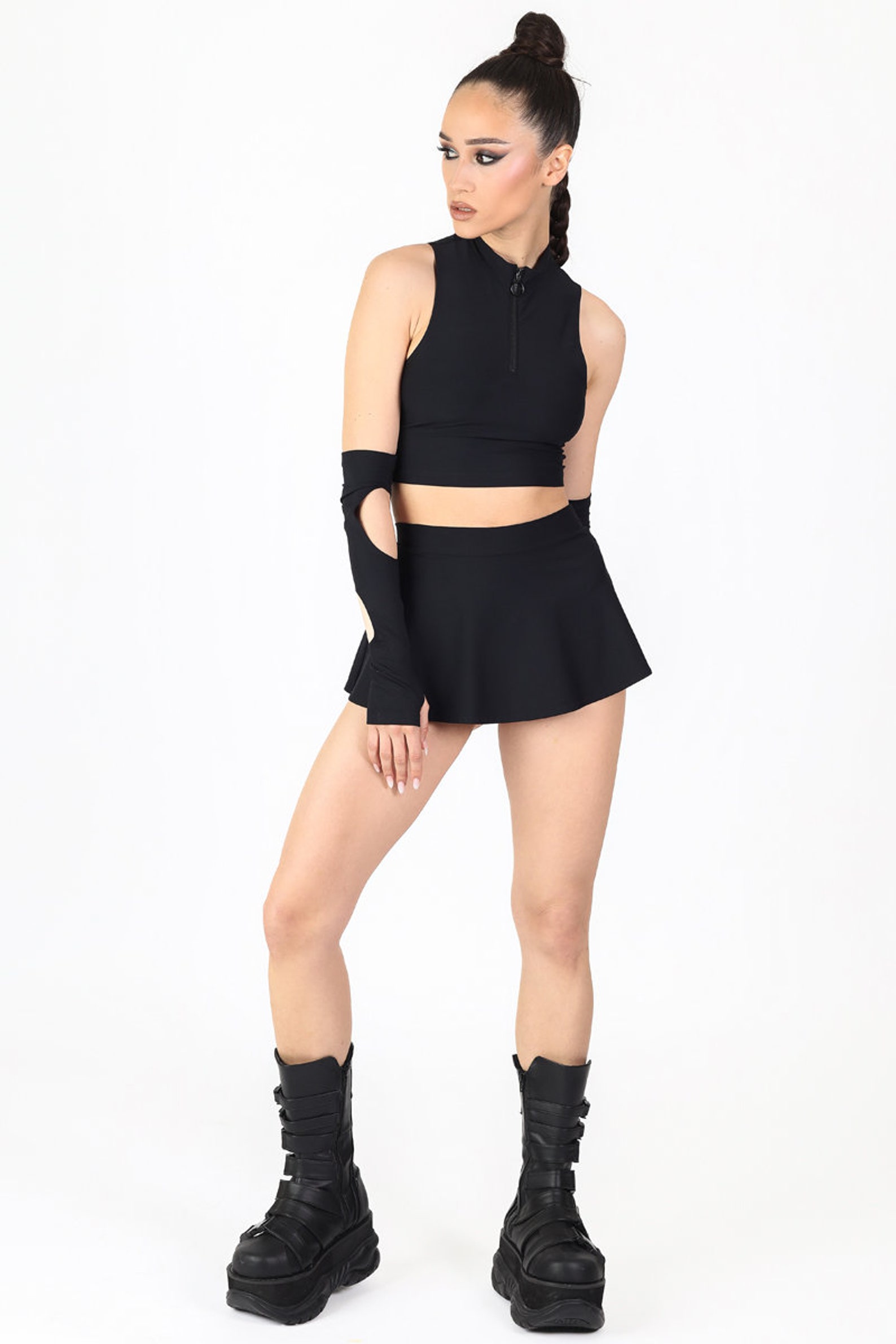 Black Crop Top, Black Cropped Top, Half Zip Crop Top, Rave Co-ord Set ...