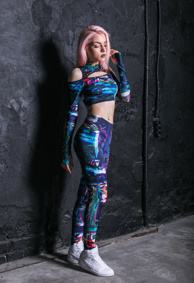 Blue Cyber Festival Leggings Set Side View