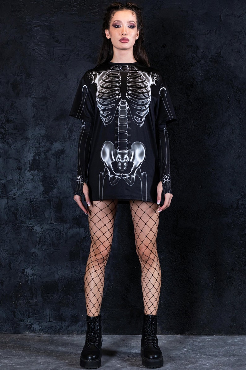 Black Skeleton Halloween T-shirt For Women Full View