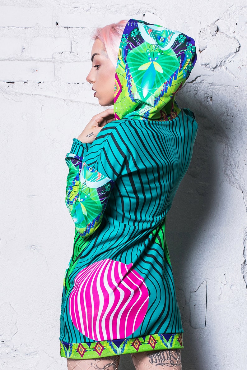 Abstract Wavy Psychedelic Hoodie Dress