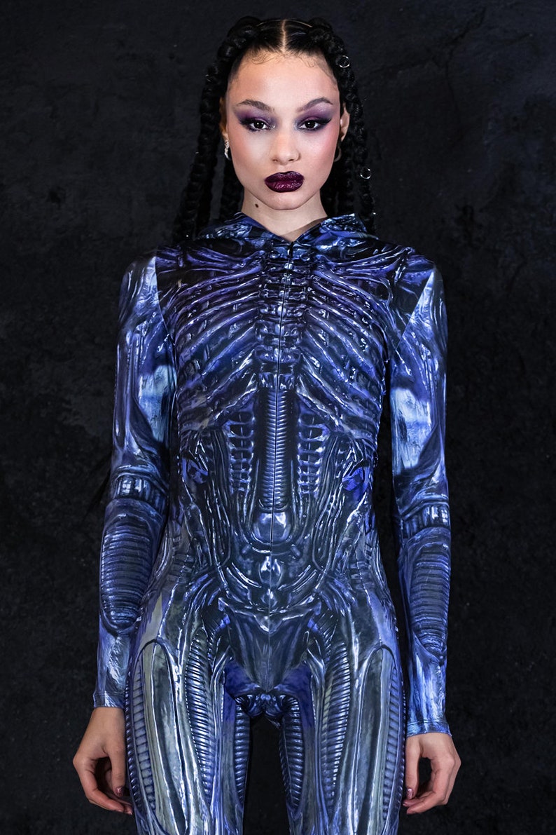 Alien Costume, Xenomorph Costume, women Halloween alien costume, adult hooded Halloween costume, cosplay costume for women, Predator Costume image 2