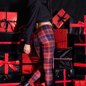 Plaid Leggings for Women, Punk Leggings, Grunge Clothing, Gothic Clothing, Goth Clothing, Red Leggings, Buffalo Tartan Plaid Leggings image 2