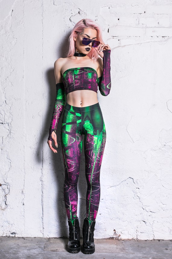 Festival Leggings, Green Yoga Leggings for Women, Festival Clothing,  Burning Man, Rave Outfit, Rave Two Piece Set, Plus Size Leggings, -   Canada