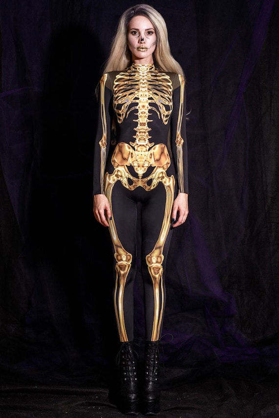 Womens Sexy Skeleton Bodysuit Costume With Suspenders